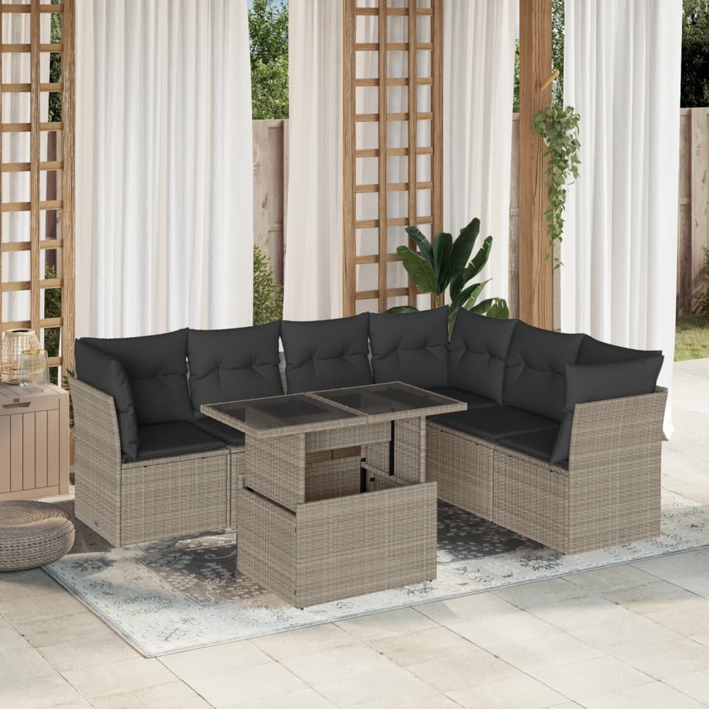 Set De Sofás De Jardín 7 Pzas Con Cojines Ratán Sintético
