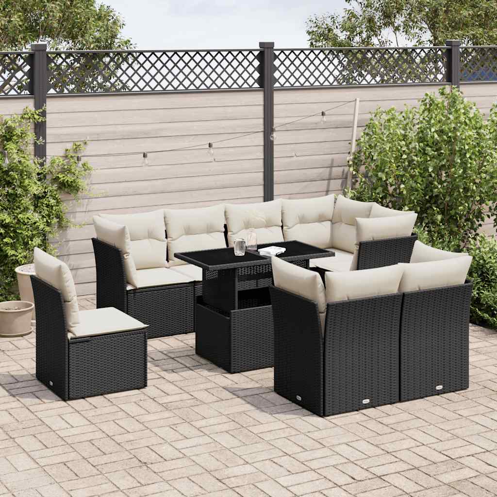 Set De Sofás De Jardín Con Cojines 9 Pzas Ratán Sintético Beige