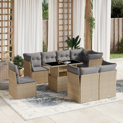 Set De Sofás De Jardín Con Cojines 9 Pzas Ratán Sintético Beige
