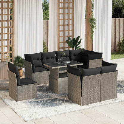 Set De Sofás De Jardín Con Cojines 9 Pzas Ratán Sintético Beige