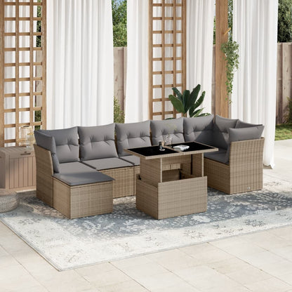 Set De Sofás De Jardín 8 Pzas Y Cojines Ratán Sintético Gris