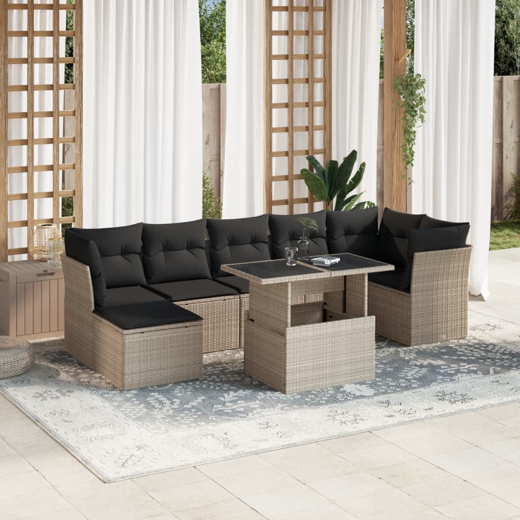 Set De Sofás De Jardín 8 Pzas Y Cojines Ratán Sintético Gris