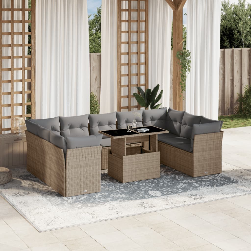 Set De Sofás De Jardín Y Cojines 10 Pzas Ratán Sintético Negro