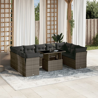 Set De Sofás De Jardín Y Cojines 10 Pzas Ratán Sintético Negro