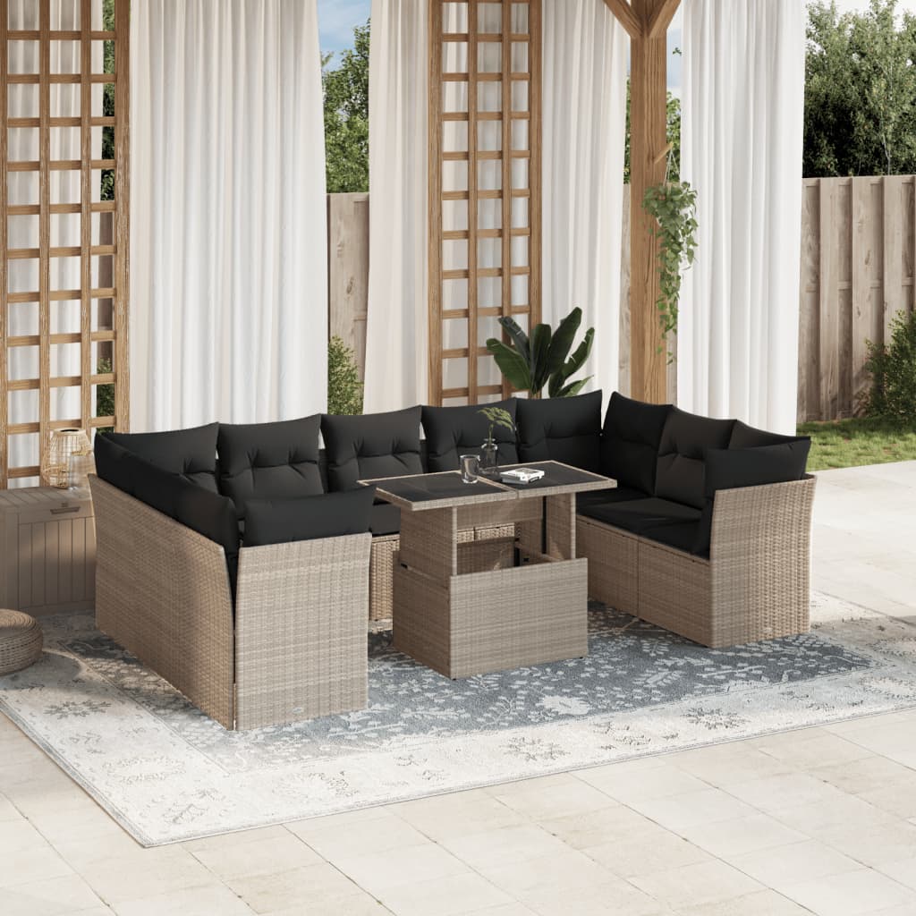 Set De Sofás De Jardín Y Cojines 10 Pzas Ratán Sintético Negro