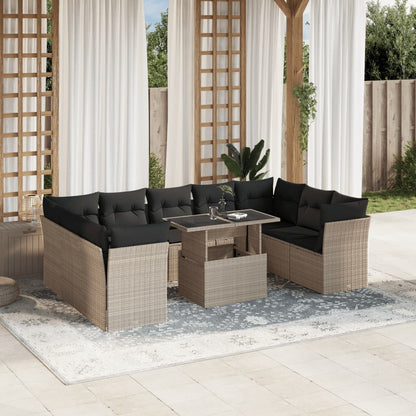 Set De Sofás De Jardín Y Cojines 10 Pzas Ratán Sintético Negro
