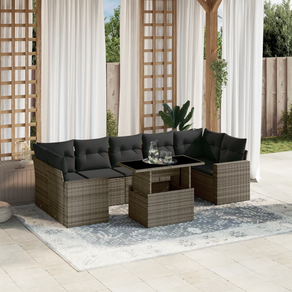 Set De Sofás De Jardín Y Cojines 8 Piezas Ratán Sintético