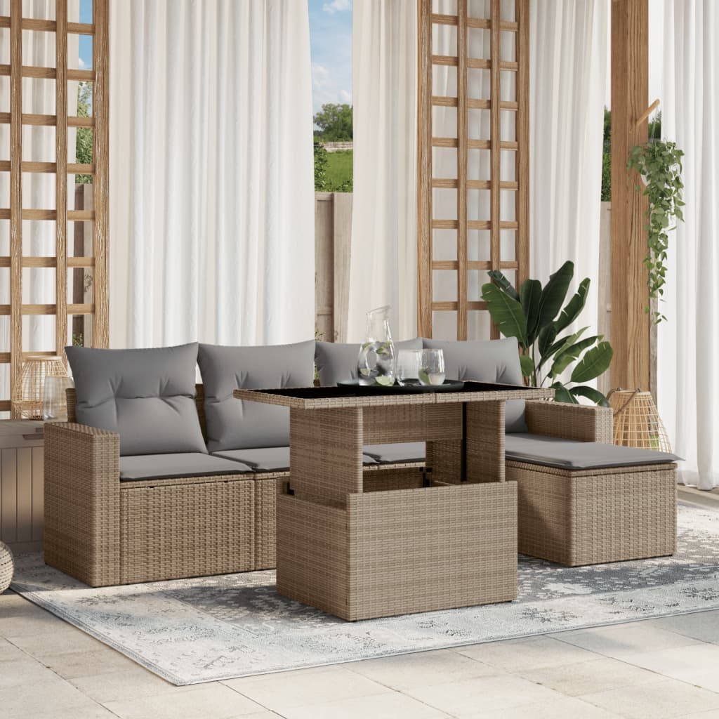 Set De Sofás De Jardín 6 Piezas Y Cojines Ratán Sintético Negro
