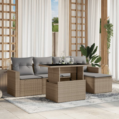 Set De Sofás De Jardín 6 Piezas Y Cojines Ratán Sintético Negro