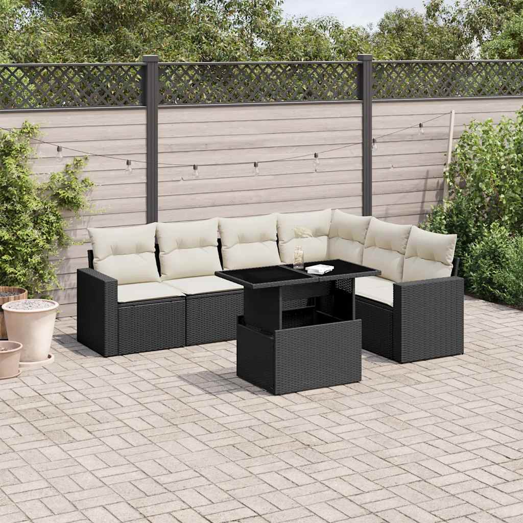 Set De Sofás De Jardín 7 Pzas Con Cojines Ratán Sintético