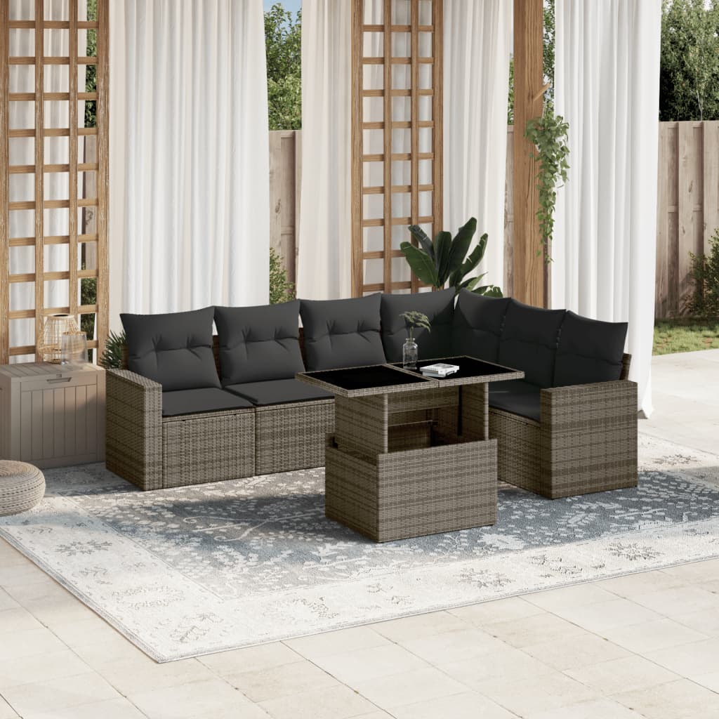 Set De Sofás De Jardín 7 Pzas Con Cojines Ratán Sintético