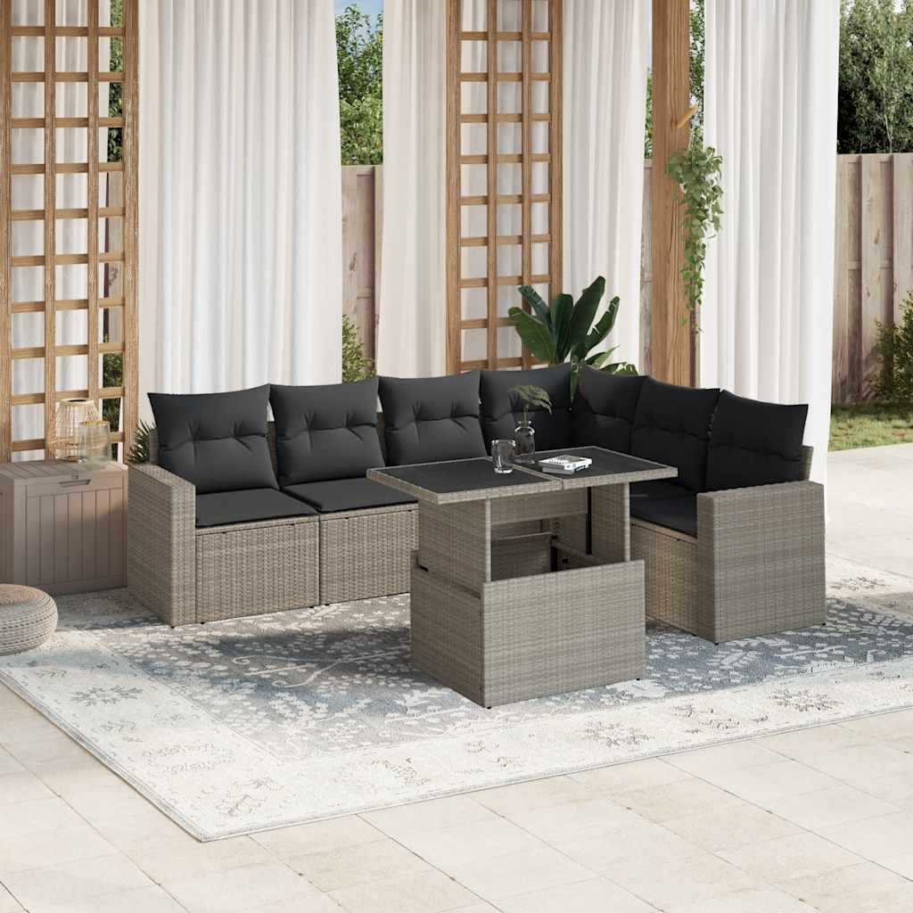 Set De Sofás De Jardín 7 Pzas Con Cojines Ratán Sintético