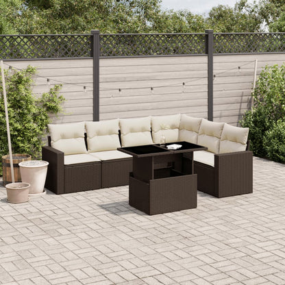 Set De Sofás De Jardín 7 Pzas Con Cojines Ratán Sintético