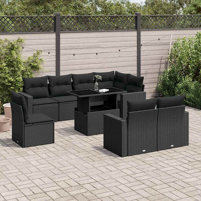 Set De Sofás De Jardín 9 Pzas Y Cojines Ratán Sintético Marrón