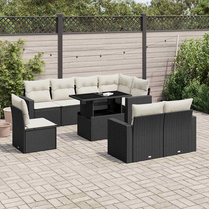 Set De Sofás De Jardín 9 Pzas Y Cojines Ratán Sintético Marrón