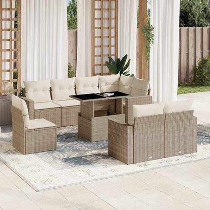 Set De Sofás De Jardín 9 Pzas Y Cojines Ratán Sintético Marrón