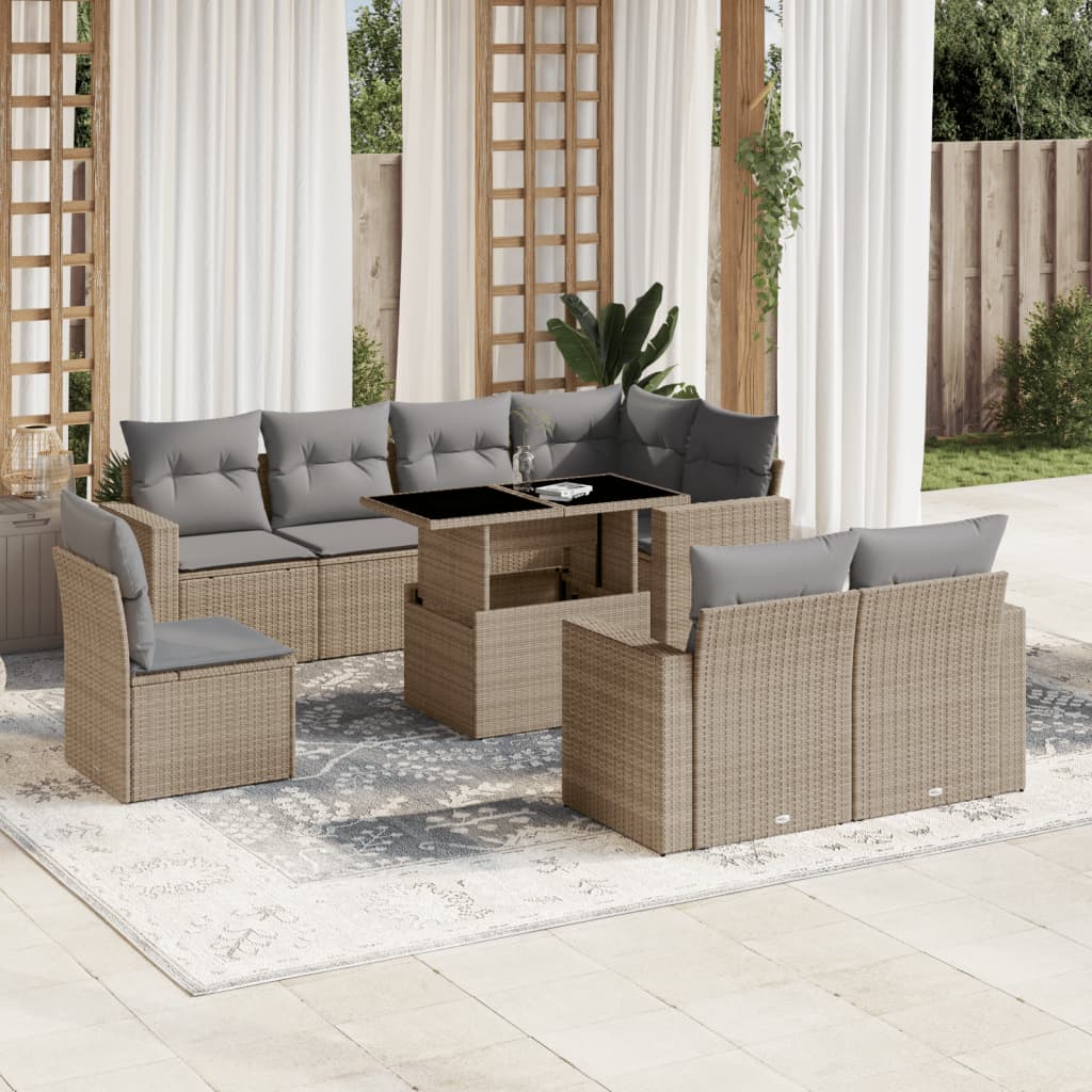 Set De Sofás De Jardín 9 Pzas Y Cojines Ratán Sintético Marrón