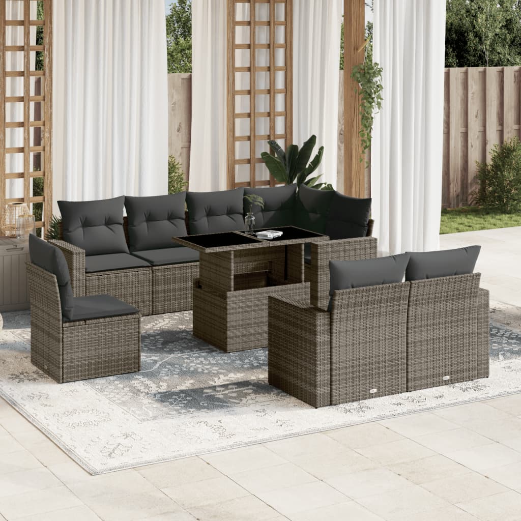 Set De Sofás De Jardín 9 Pzas Y Cojines Ratán Sintético Marrón