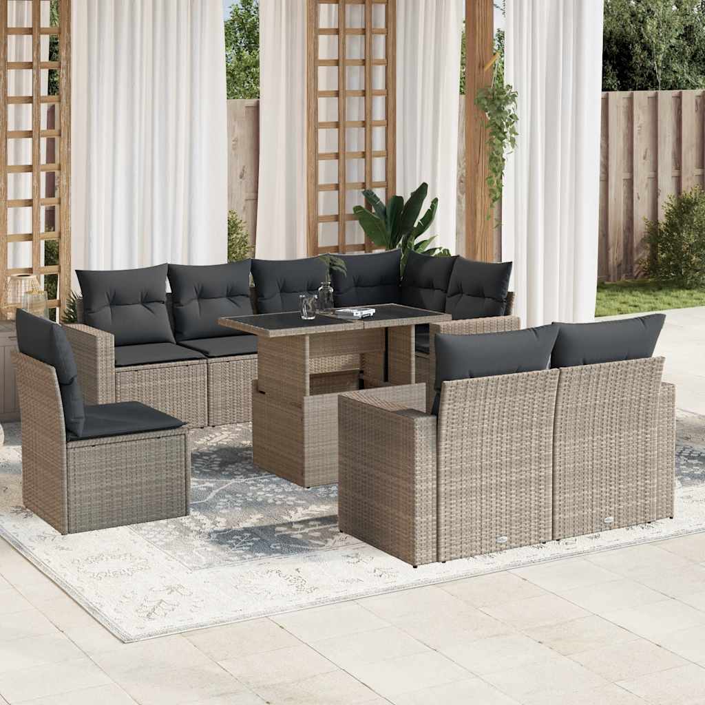 Set De Sofás De Jardín 9 Pzas Y Cojines Ratán Sintético Marrón