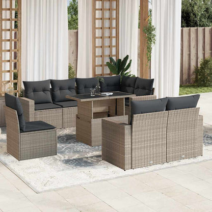 Set De Sofás De Jardín 9 Pzas Y Cojines Ratán Sintético Marrón