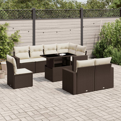 Set De Sofás De Jardín 9 Pzas Y Cojines Ratán Sintético Marrón
