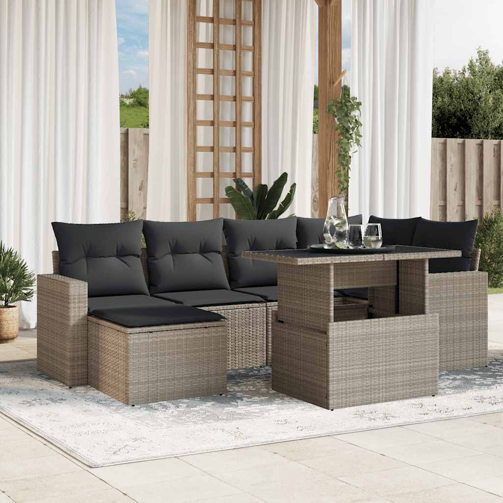 Set De Sofás De Jardín 7 Pzas Con Cojines Ratán Sintético