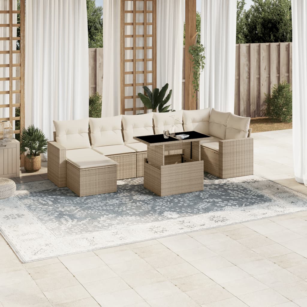 Set De Sofás De Jardín Y Cojines 8 Piezas Ratán Sintético Beige