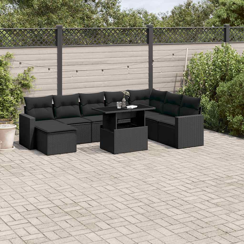 Set De Sofás De Jardín Con Cojines 9 Pzas Ratán Sintético Negro