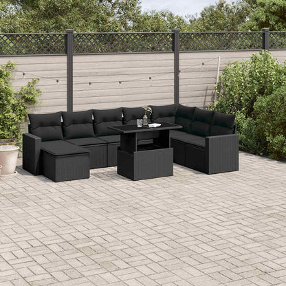 Set De Sofás De Jardín Con Cojines 9 Pzas Ratán Sintético Negro