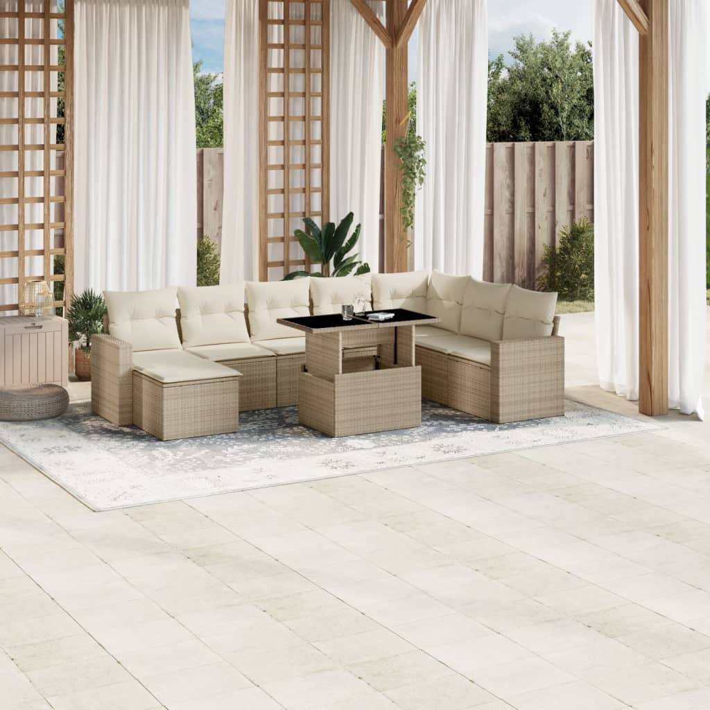 Set De Sofás De Jardín Con Cojines 9 Pzas Ratán Sintético Negro