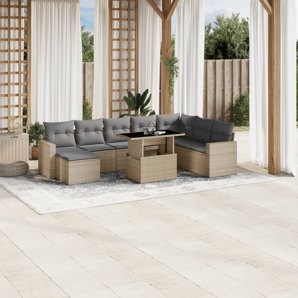 Set De Sofás De Jardín Con Cojines 9 Pzas Ratán Sintético Negro