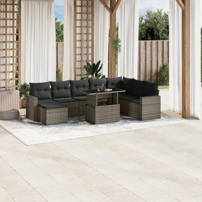 Set De Sofás De Jardín Con Cojines 9 Pzas Ratán Sintético Negro