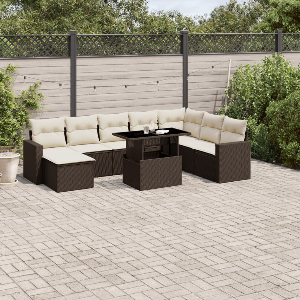 Set De Sofás De Jardín Con Cojines 9 Pzas Ratán Sintético Negro