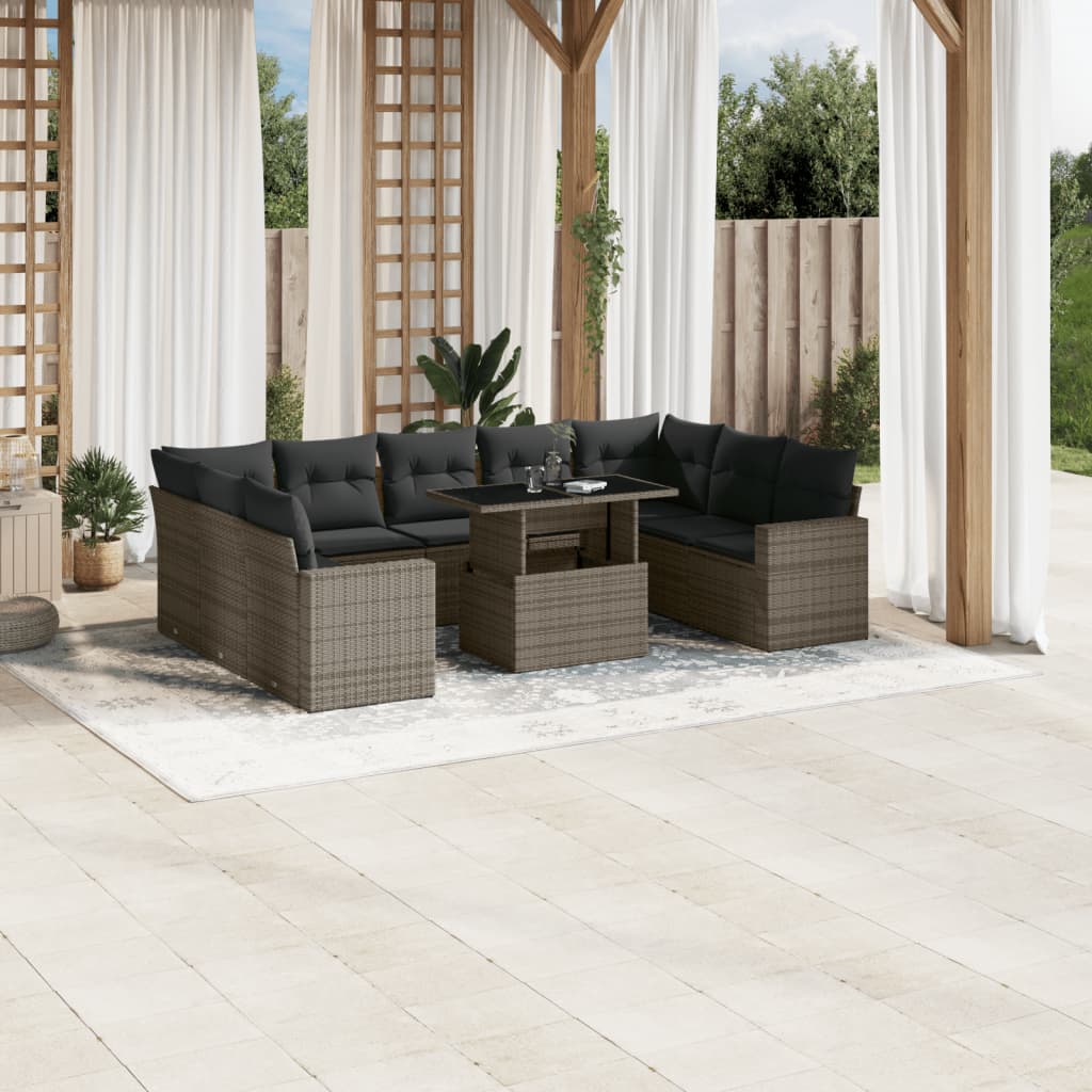 Set De Sofás De Jardín 10 Pzas Y Cojines Ratán Sintético Marrón