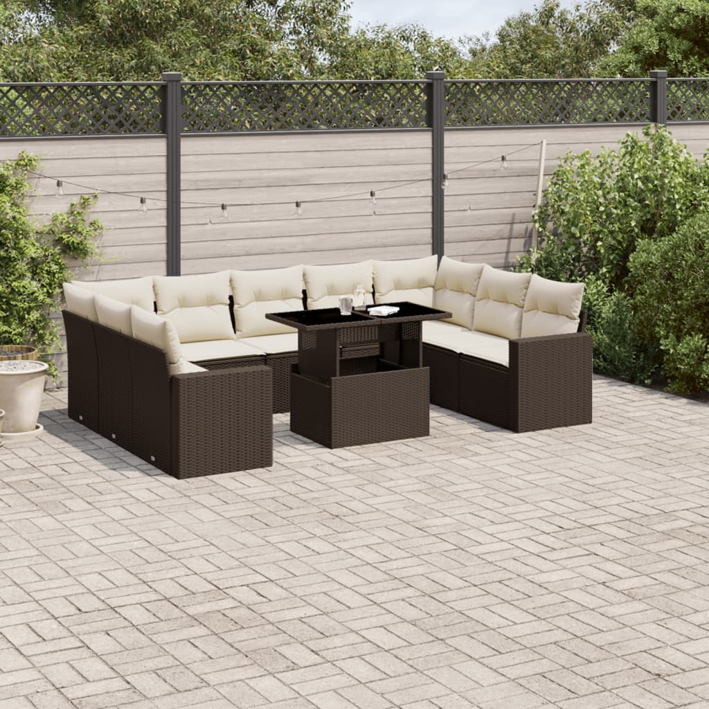 Set De Sofás De Jardín 10 Pzas Y Cojines Ratán Sintético Marrón