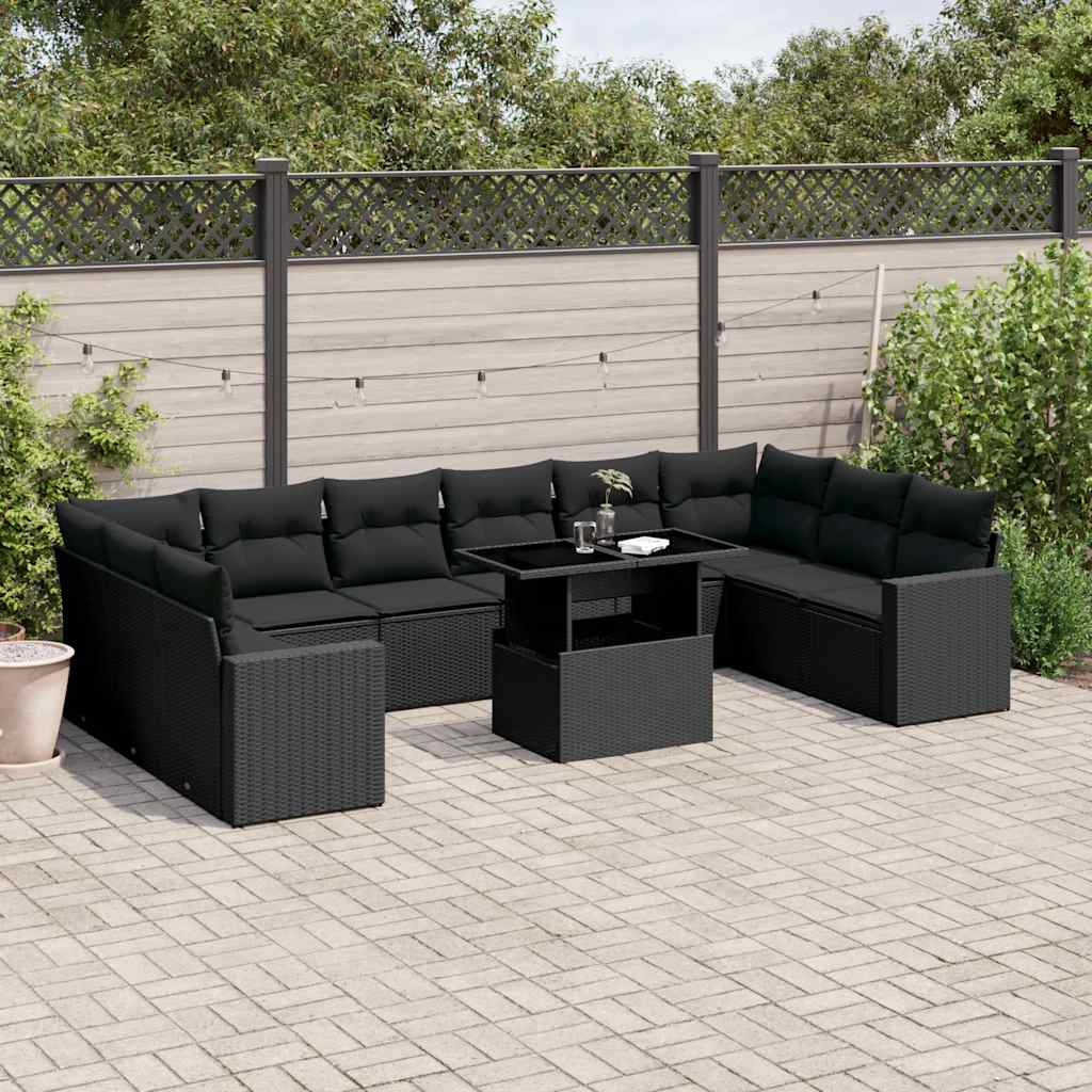 Set De Sofás De Jardín 11 Pzas Y Cojines Ratán Sintético Gris