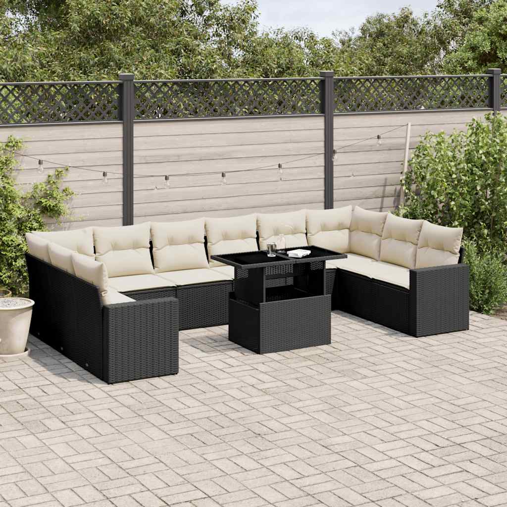 Set De Sofás De Jardín 11 Pzas Y Cojines Ratán Sintético Gris
