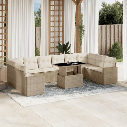 Set De Sofás De Jardín 11 Pzas Y Cojines Ratán Sintético Gris