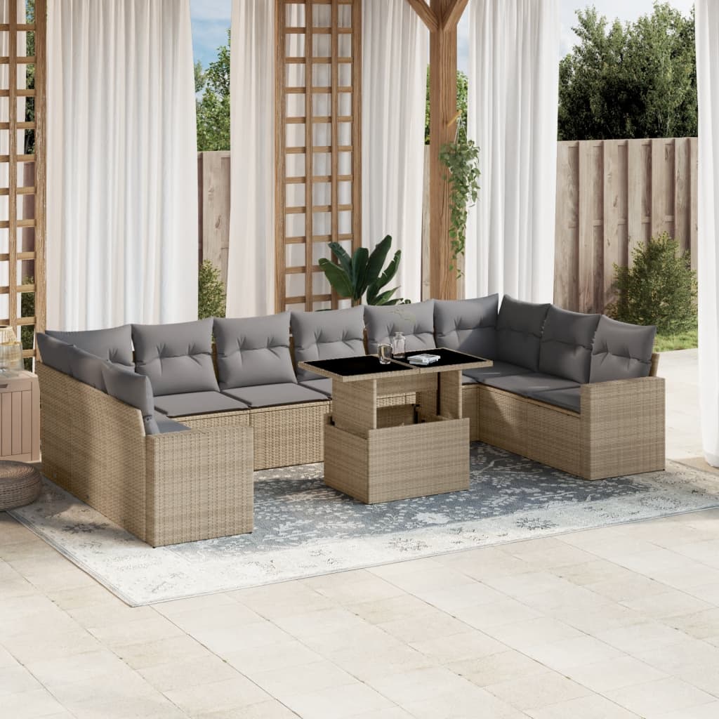 Set De Sofás De Jardín 11 Pzas Y Cojines Ratán Sintético Gris