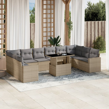 Set De Sofás De Jardín 11 Pzas Y Cojines Ratán Sintético Gris