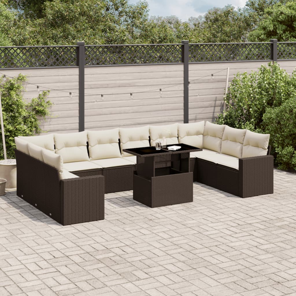 Set De Sofás De Jardín 11 Pzas Y Cojines Ratán Sintético Gris