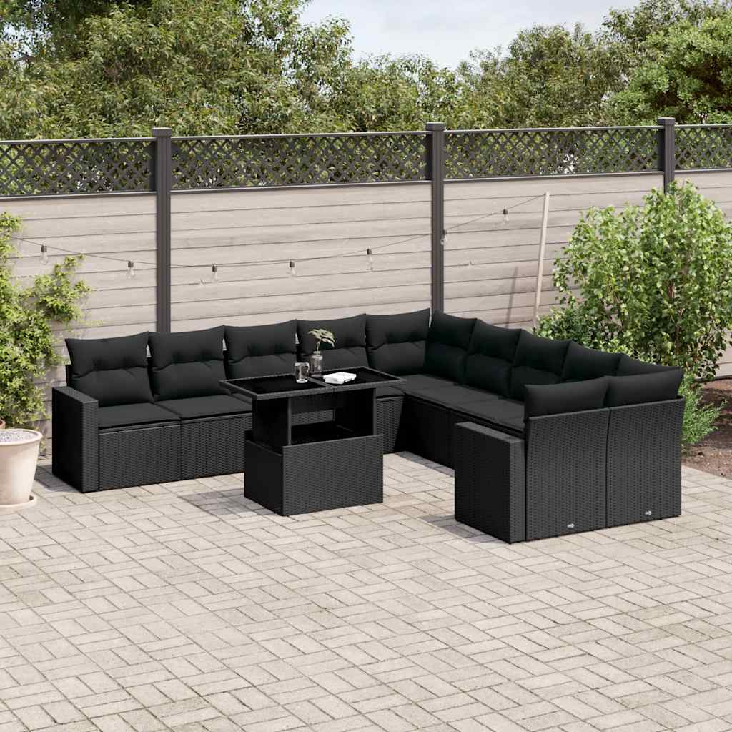 Set De Sofás De Jardín 11 Pzas Y Cojines Ratán Sintético Gris