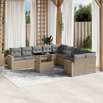 Set De Sofás De Jardín 11 Pzas Y Cojines Ratán Sintético Gris