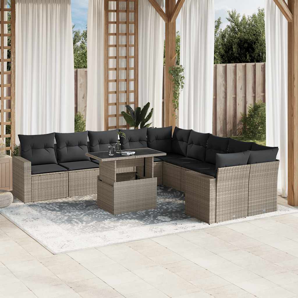 Set De Sofás De Jardín 11 Pzas Y Cojines Ratán Sintético Gris