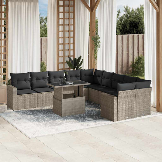 Set De Sofás De Jardín 11 Pzas Y Cojines Ratán Sintético Gris