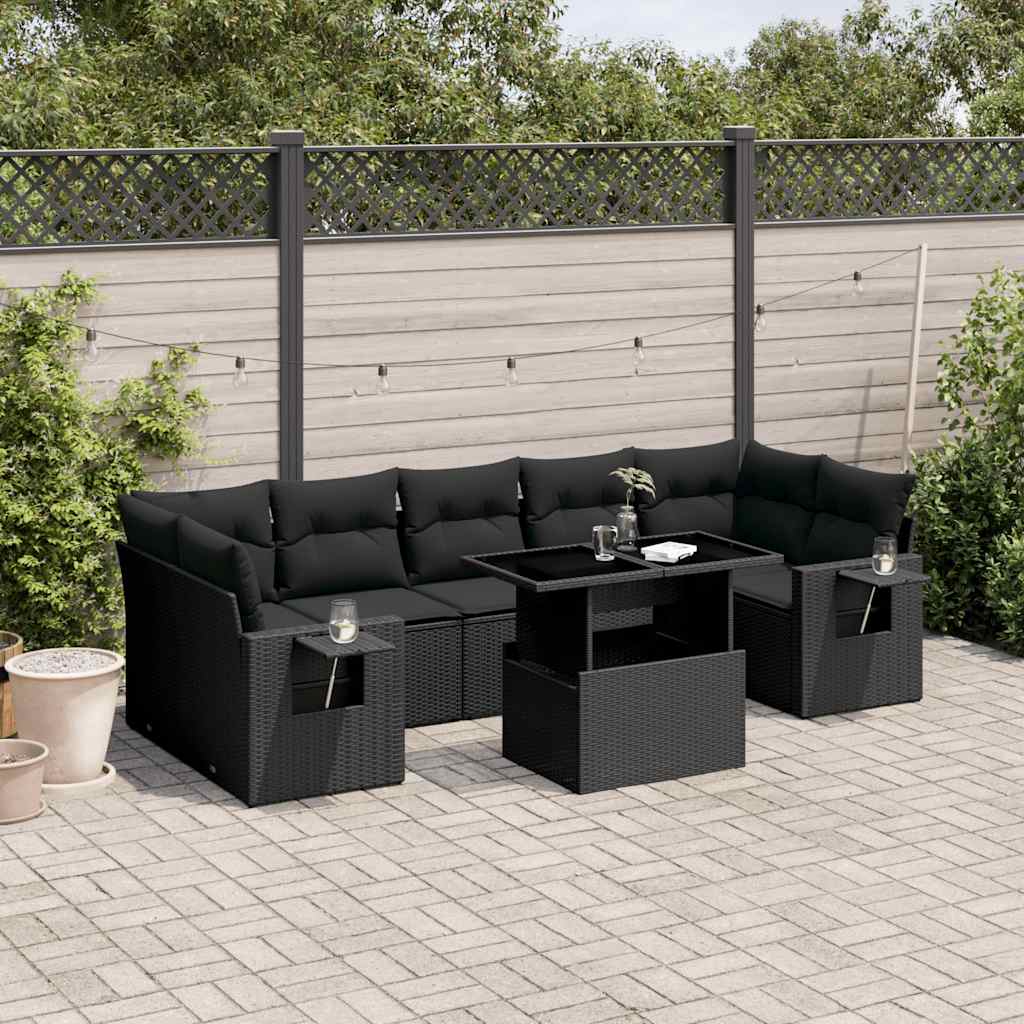 Set De Sofás De Jardín Y Cojines 8 Piezas Ratán Sintético Negro