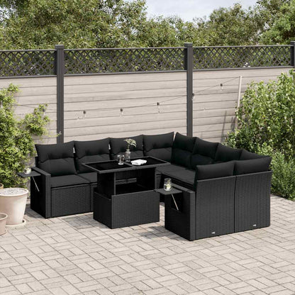 Set De Sofás De Jardín Con Cojines 9 Pzas Ratán Sintético Beige