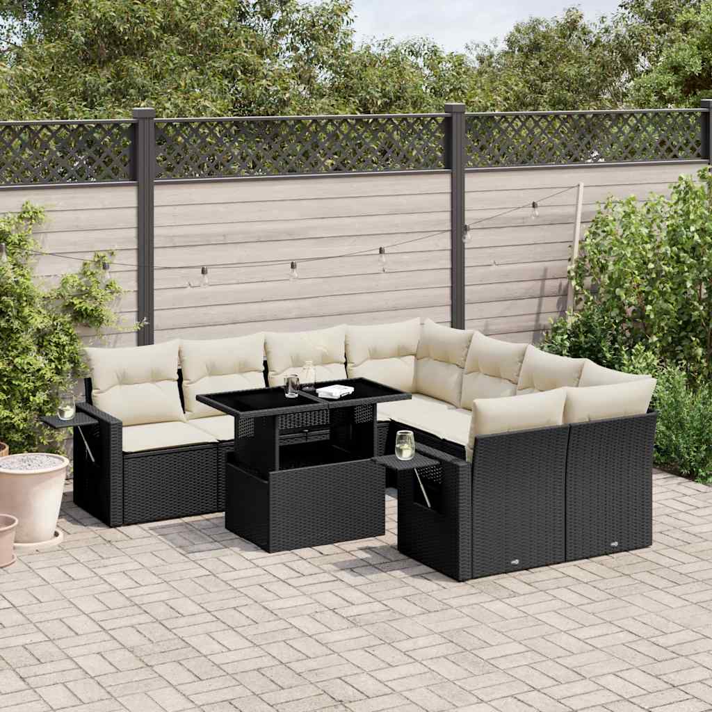 Set De Sofás De Jardín Con Cojines 9 Pzas Ratán Sintético Beige