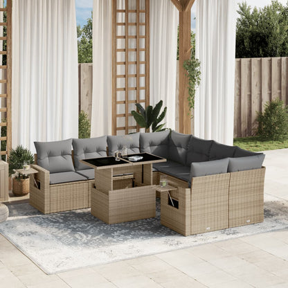 Set De Sofás De Jardín Con Cojines 9 Pzas Ratán Sintético Beige
