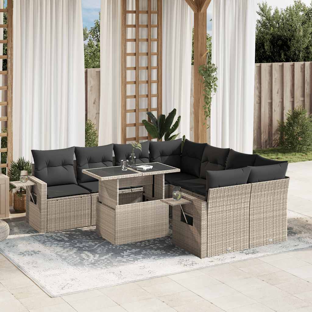 Set De Sofás De Jardín Con Cojines 9 Pzas Ratán Sintético Beige